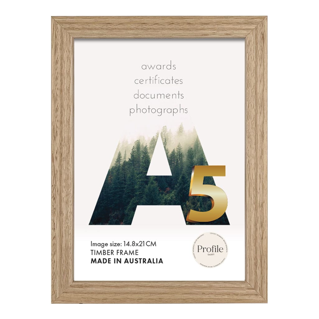Elegant Natural Oak Timber Picture Frame A5 (15x21cm) from our Australian Made Picture Frames collection by Profile Products (Australia) Pty Ltd
