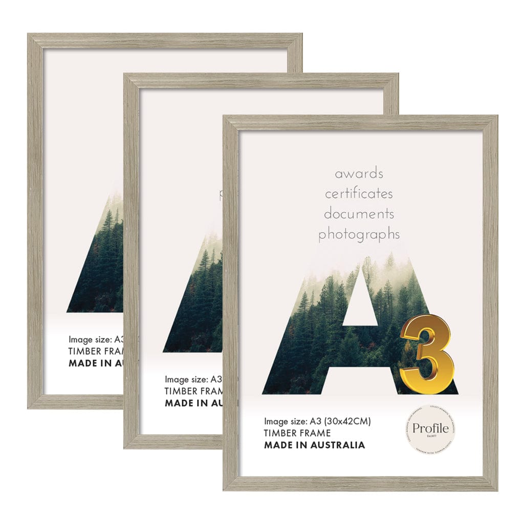 Elegant Stone Ash A3 Set of Frames (Bulk Frame Bundle 3 Pack) from our Australian Made Picture Frames collection by Profile Products (Australia) Pty Ltd