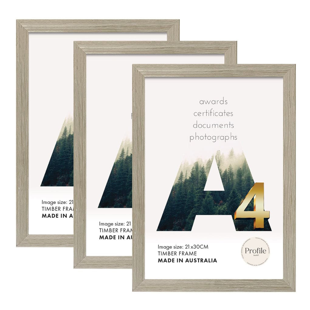 Elegant Stone Ash A4 Set of Frames (Bulk Frame Bundle 3 Pack) from our Australian Made Picture Frames collection by Profile Products (Australia) Pty Ltd