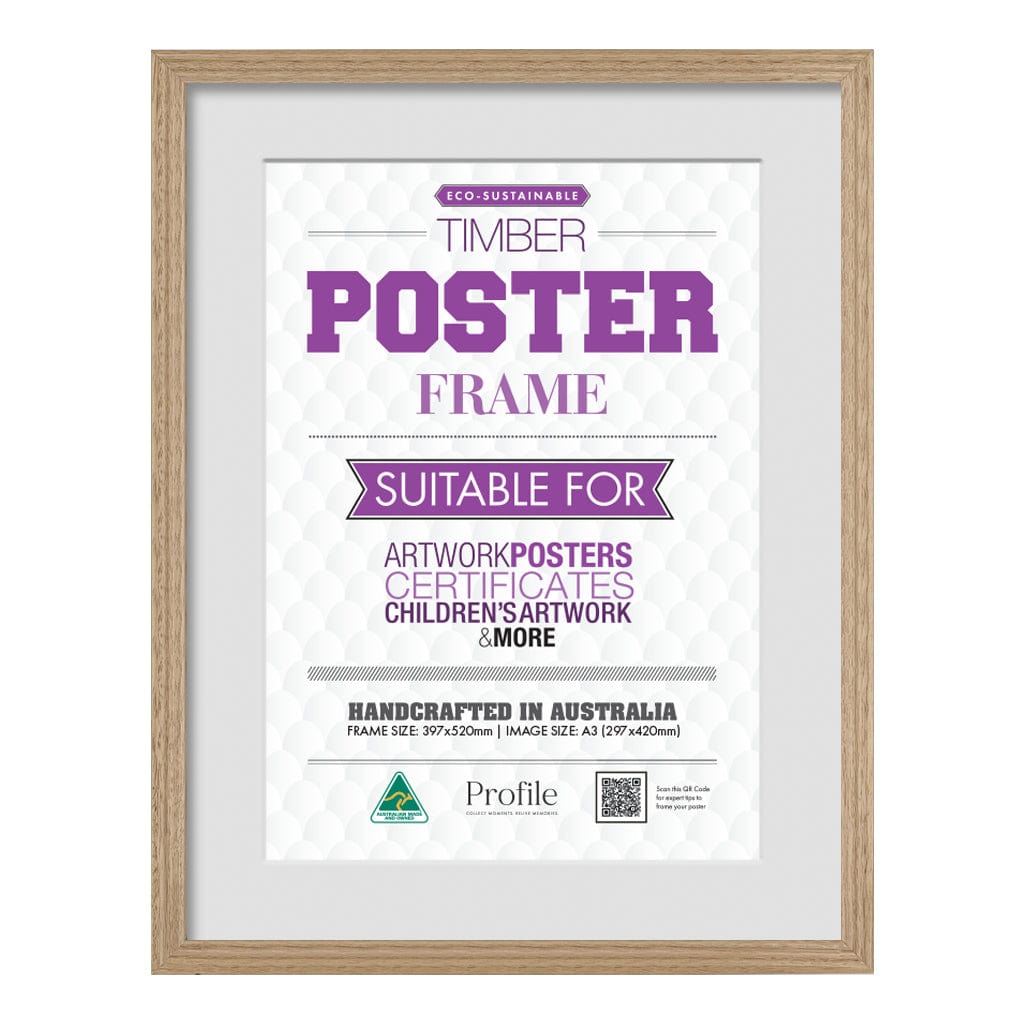 Elegant Victorian Ash Natural Oak Certificate Picture Frame 40x52cm to suit A3 (30x42cm) image from our Australian Made Picture Frames collection by Profile Products (Australia) Pty Ltd