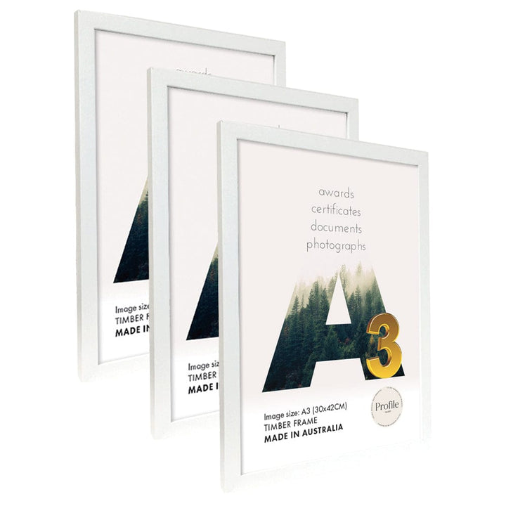 Elegant White A3 Set of Frames (Bulk Frame Bundle 3 Pack) from our Australian Made A3 Picture Frames collection by Profile Products (Australia) Pty Ltd