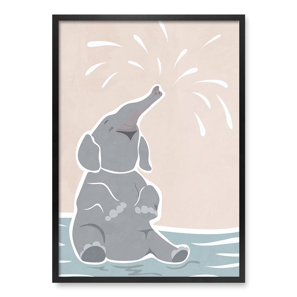 Elephant Joy Nursery Wall Art Print A1 (59.4 x 84.1cm) / Matte Black Frame / No Border from our Australian Made Framed Wall Art, Prints & Posters collection by Profile Products (Australia) Pty Ltd