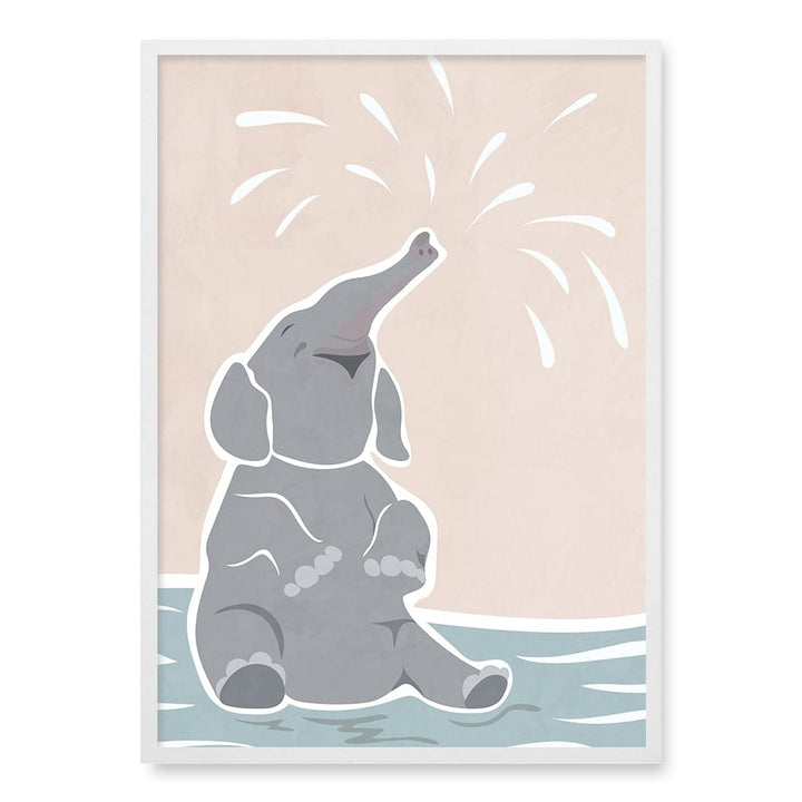 Elephant Joy Nursery Wall Art Print A1 (59.4 x 84.1cm) / Matte White Frame / No Border from our Australian Made Framed Wall Art, Prints & Posters collection by Profile Products (Australia) Pty Ltd