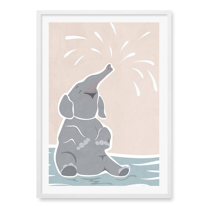 Elephant Joy Nursery Wall Art Print A1 (59.4 x 84.1cm) / Matte White Frame / White Border from our Australian Made Framed Wall Art, Prints & Posters collection by Profile Products (Australia) Pty Ltd