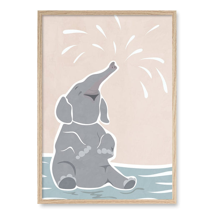 Elephant Joy Nursery Wall Art Print A1 (59.4 x 84.1cm) / Natural Oak Frame / No Border from our Australian Made Framed Wall Art, Prints & Posters collection by Profile Products (Australia) Pty Ltd