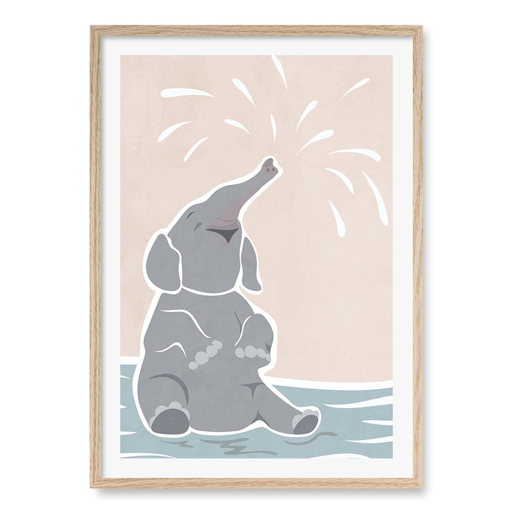 Elephant Joy Nursery Wall Art Print A1 (59.4 x 84.1cm) / Natural Oak Frame / White Border from our Australian Made Framed Wall Art, Prints & Posters collection by Profile Products (Australia) Pty Ltd