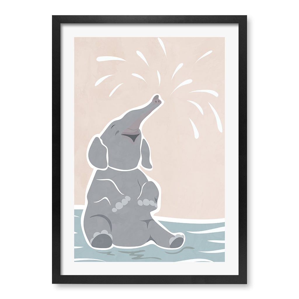 Elephant Joy Nursery Wall Art Print A2 (42 x 59.4cm) / Matte Black Frame / White Border from our Australian Made Framed Wall Art, Prints & Posters collection by Profile Products (Australia) Pty Ltd