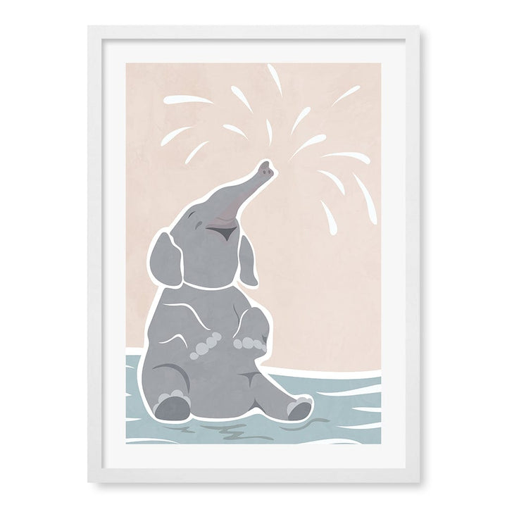 Elephant Joy Nursery Wall Art Print A2 (42 x 59.4cm) / Matte White Frame / White Border from our Australian Made Framed Wall Art, Prints & Posters collection by Profile Products (Australia) Pty Ltd