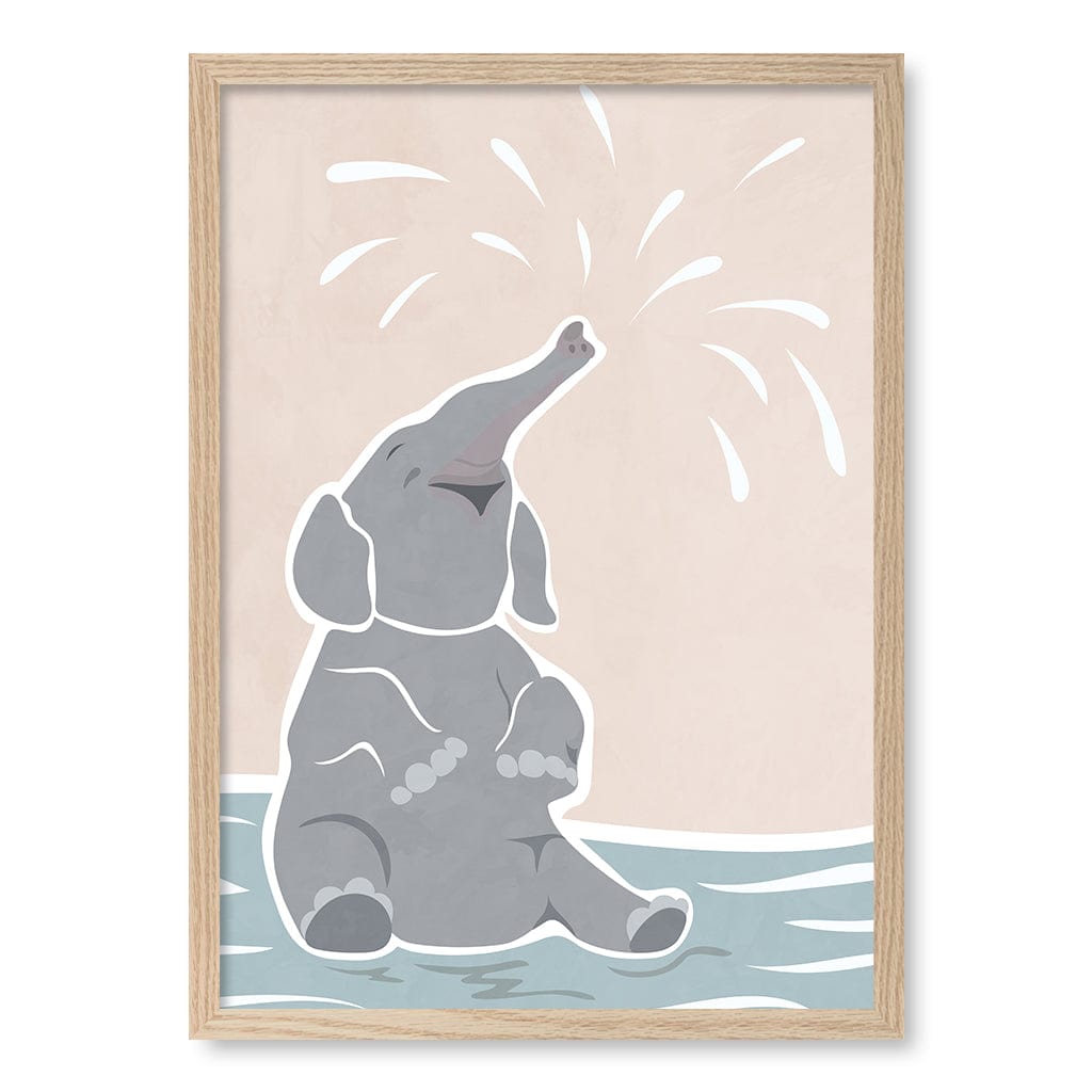 Elephant Joy Nursery Wall Art Print A2 (42 x 59.4cm) / Natural Oak Frame / No Border from our Australian Made Framed Wall Art, Prints & Posters collection by Profile Products (Australia) Pty Ltd