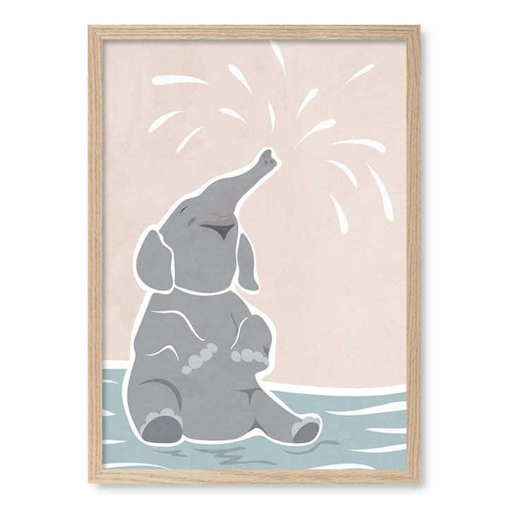 Elephant Joy Nursery Wall Art Print A2 (42 x 59.4cm) / Natural Oak Frame / No Border from our Australian Made Framed Wall Art, Prints & Posters collection by Profile Products (Australia) Pty Ltd