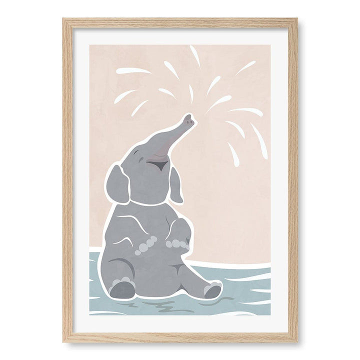 Elephant Joy Nursery Wall Art Print A2 (42 x 59.4cm) / Natural Oak Frame / White Border from our Australian Made Framed Wall Art, Prints & Posters collection by Profile Products (Australia) Pty Ltd