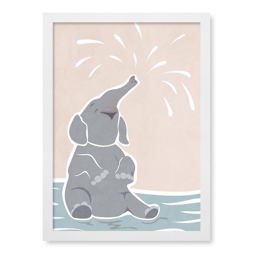 Elephant Joy Nursery Wall Art Print A3 (29.7 x 42cm) / Matte White Frame / No Border from our Australian Made Framed Wall Art, Prints & Posters collection by Profile Products (Australia) Pty Ltd