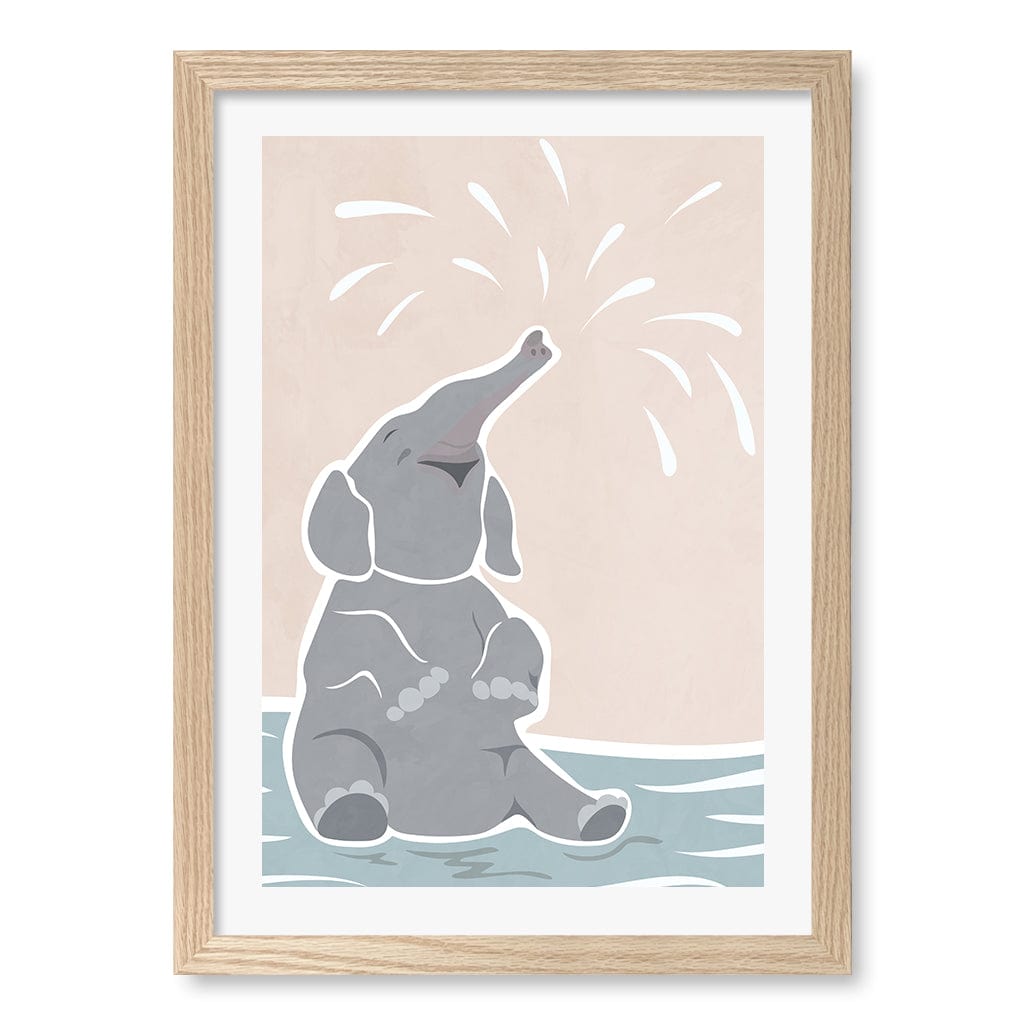 Elephant Joy Nursery Wall Art Print A3 (29.7 x 42cm) / Natural Oak Frame / White Border from our Australian Made Framed Wall Art, Prints & Posters collection by Profile Products (Australia) Pty Ltd