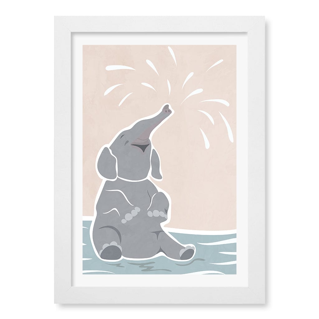 Elephant Joy Nursery Wall Art Print A4 (21 x 29.7cm) / Matte White Frame / White Border from our Australian Made Framed Wall Art, Prints & Posters collection by Profile Products (Australia) Pty Ltd