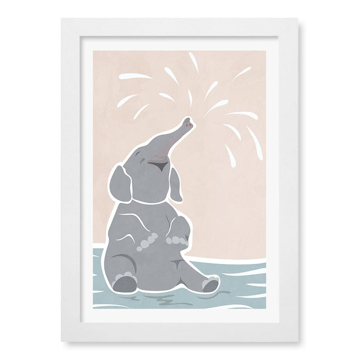 Elephant Joy Nursery Wall Art Print A4 (21 x 29.7cm) / Matte White Frame / White Border from our Australian Made Framed Wall Art, Prints & Posters collection by Profile Products (Australia) Pty Ltd