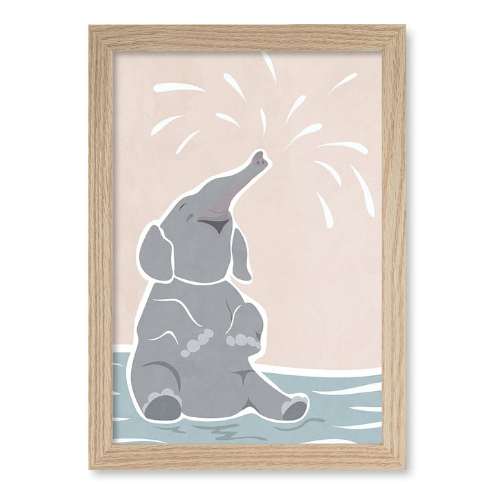 Elephant Joy Nursery Wall Art Print A4 (21 x 29.7cm) / Natural Oak Frame / No Border from our Australian Made Framed Wall Art, Prints & Posters collection by Profile Products (Australia) Pty Ltd