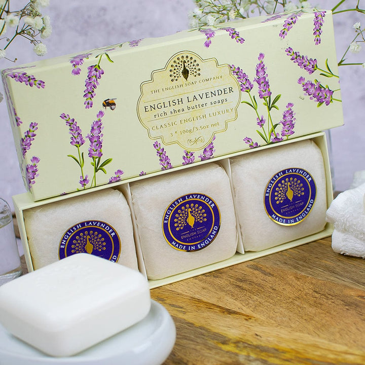 English Lavender Triple Soap Bars Gift Set 3x100g from our Luxury Bar Soap collection by The English Soap Company