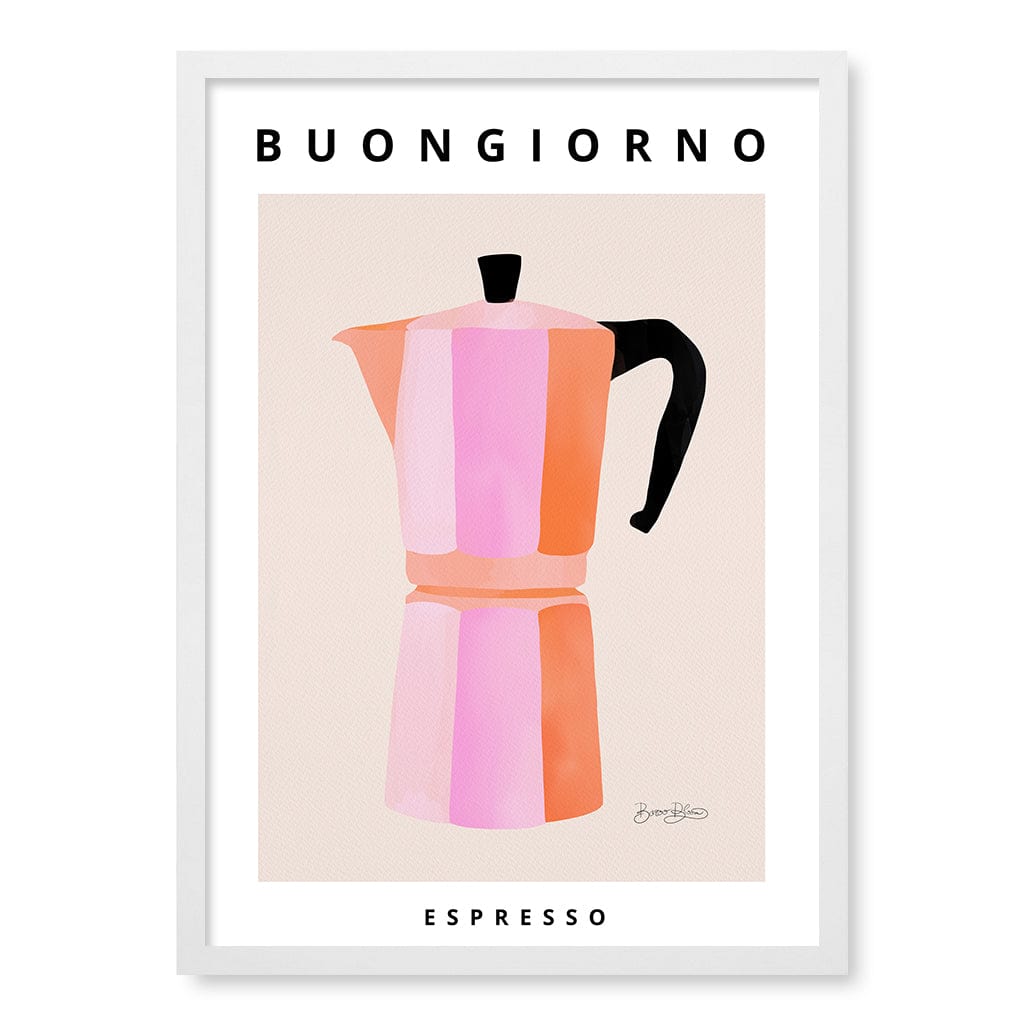 Espresso Buongiorno Wall Art Print A2 (42 x 59.4cm) / Matte White Frame / No Border from our Australian Made Wall Art collection by Profile Australia