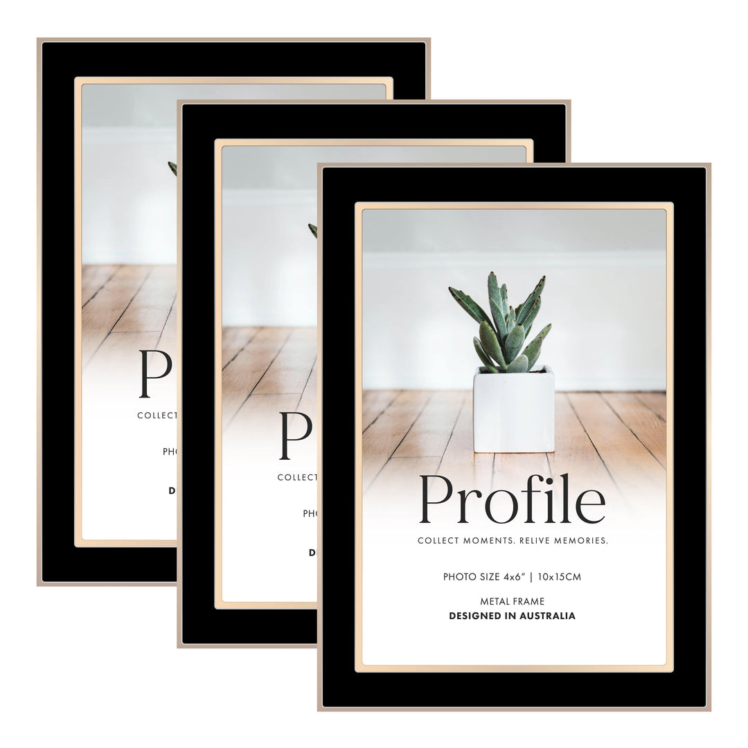 Eternal Black/Rose Gold Metal Frame Bundle 4x6 (3pk) from our Metal Photo Frames collection by Profile Products (Australia) Pty Ltd