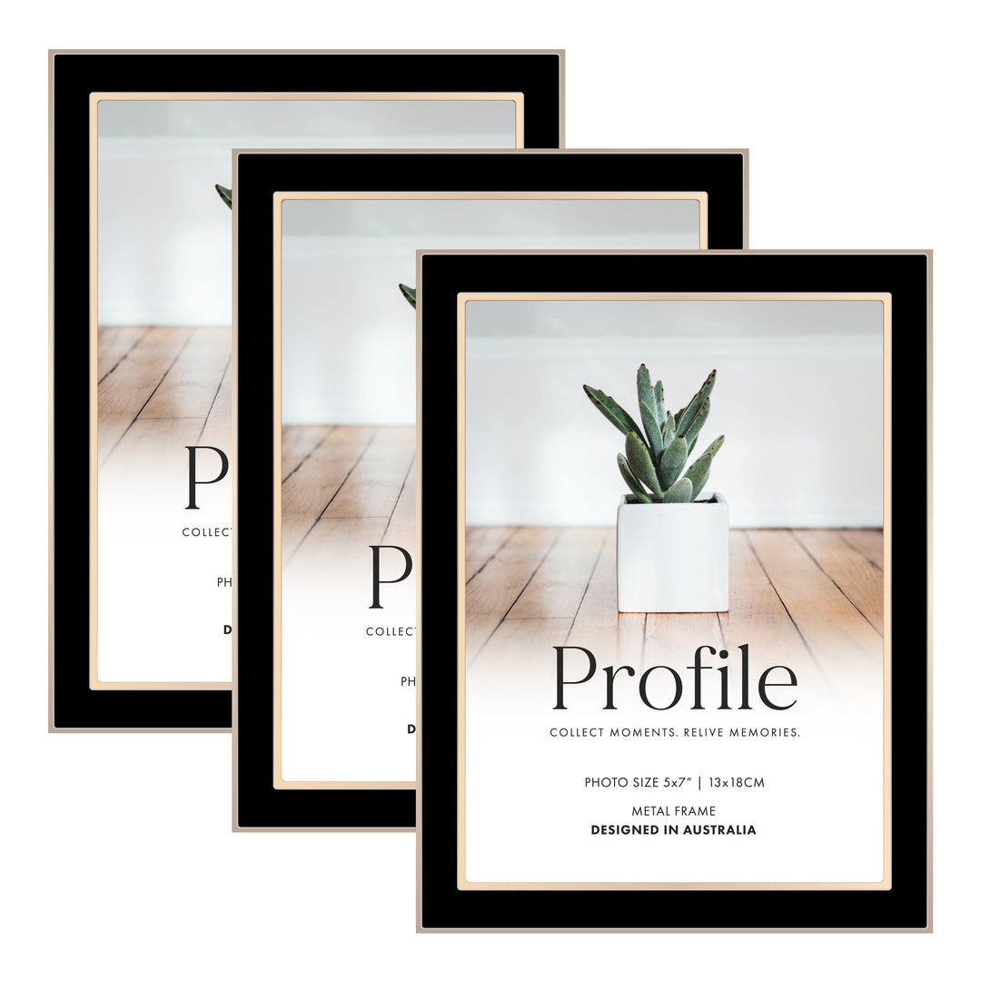 Eternal Black/Rose Gold Metal Frame Bundle 5x7 (3pk) from our Metal Photo Frames collection by Profile Products (Australia) Pty Ltd