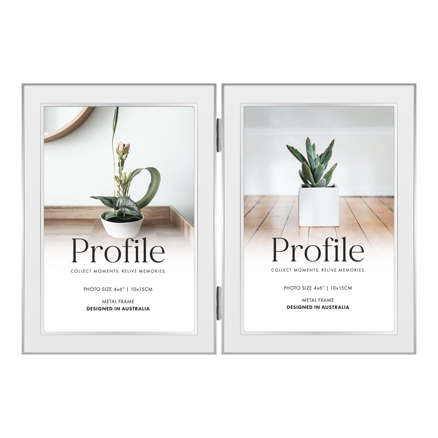 Eternal Hinged Double White Metal Photo Frame 4x6in (10x15cm) (2)V from our Metal Photo Frames collection by Profile Products Australia