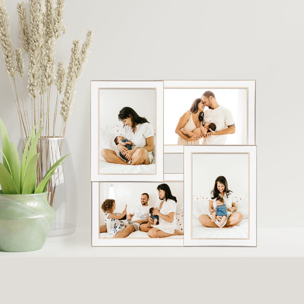 Four Photo Layout White Metal Multi Photo Frame | Elegant 4 Photo Collage Display ...