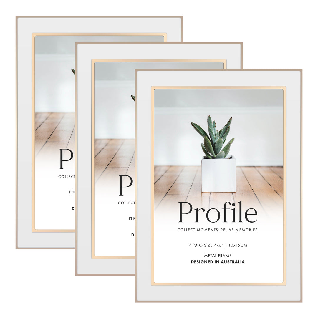 Eternal White/Rose Gold Metal Frame Bundle 4x6 (3pk) from our Metal Photo Frames collection by Profile Products (Australia) Pty Ltd