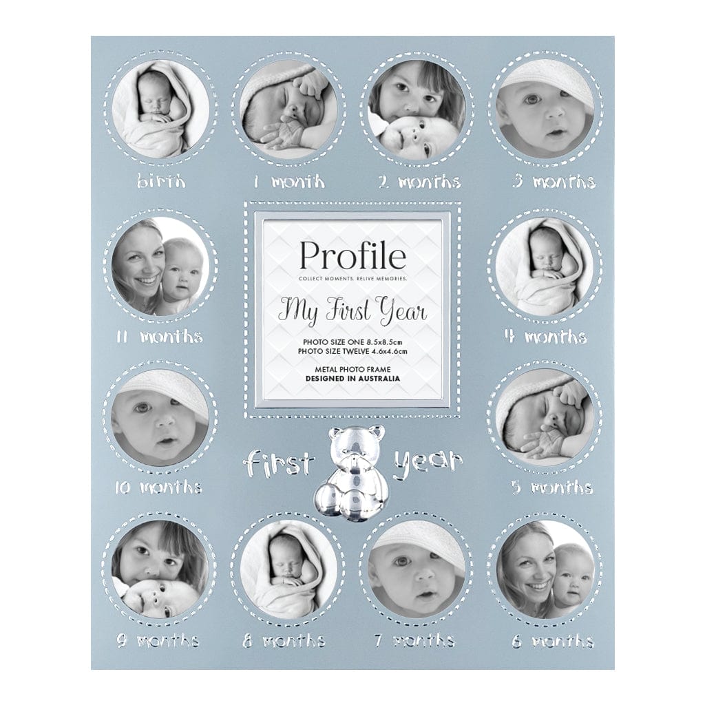 First Year Blue Metal Baby Frame from our Metal Photo Frames collection by Profile Australia