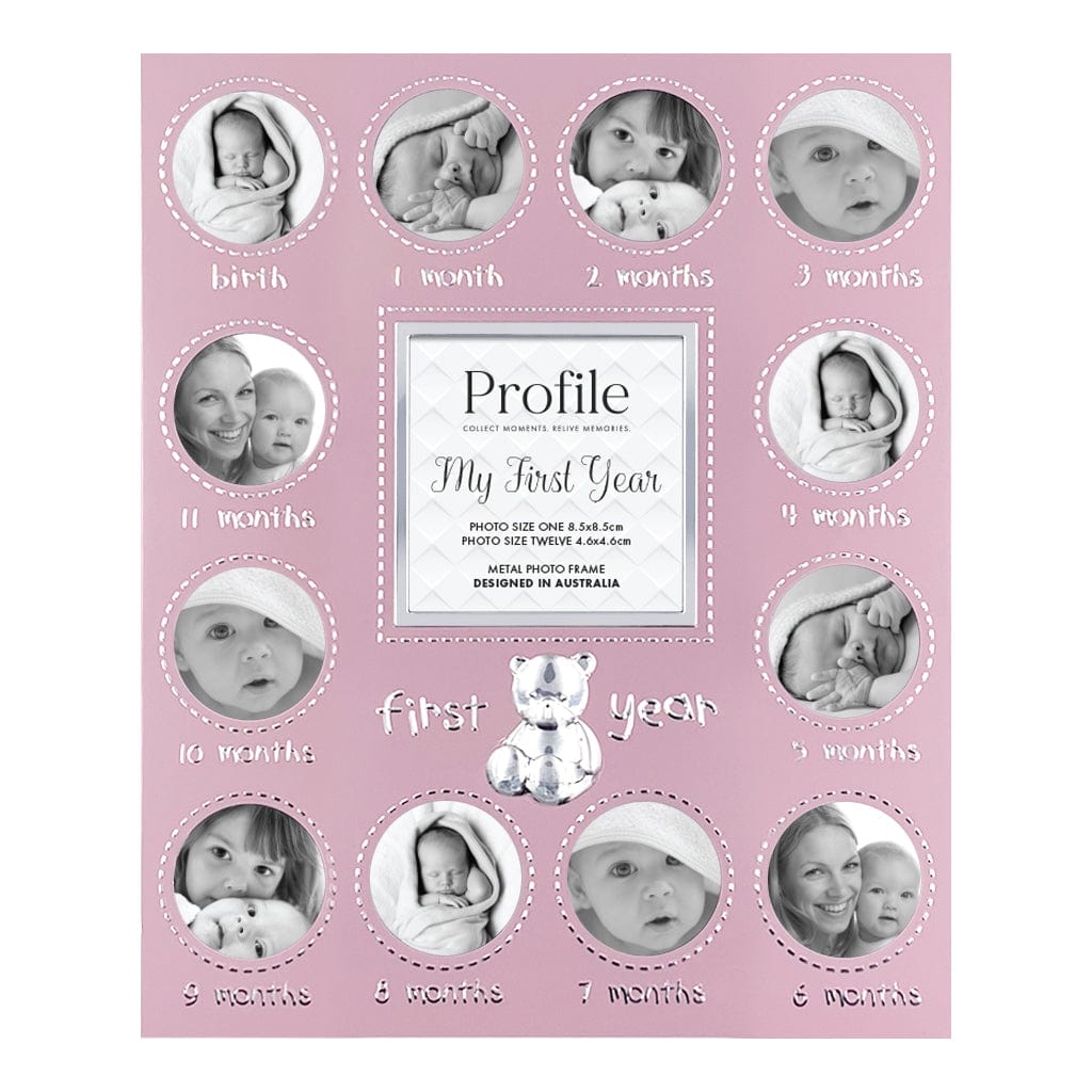 First Year Pink Metal Baby Frame from our Metal Photo Frames collection by Profile Australia