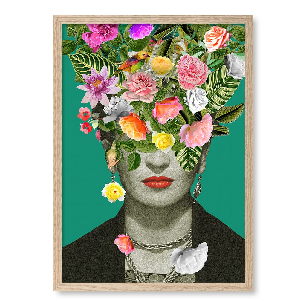 Floral Frida Modern Wall Art Print A4 (21 x 29.7cm) / Natural Oak Frame / No Border from our Australian Made Framed Wall Art, Prints & Posters collection by Profile Products (Australia) Pty Ltd