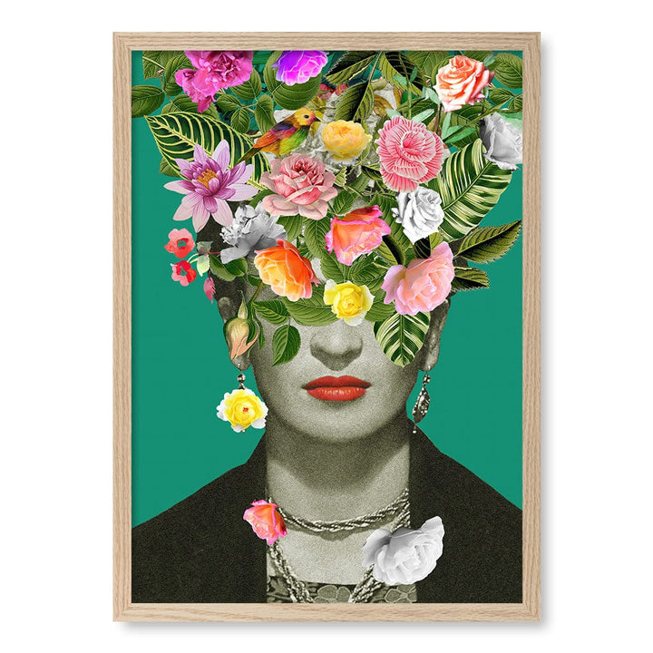 Floral Frida Modern Wall Art Print A4 (21 x 29.7cm) / Natural Oak Frame / No Border from our Australian Made Framed Wall Art, Prints & Posters collection by Profile Products (Australia) Pty Ltd