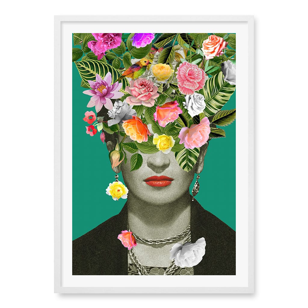 Floral Frida Wall Art Print A1 (59.4 x 84.1cm) / Matte White Frame / White Border from our Australian Made Wall Art collection by Profile Australia