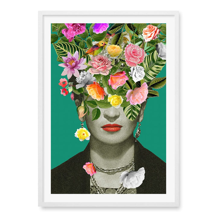 Floral Frida Wall Art Print A1 (59.4 x 84.1cm) / Matte White Frame / White Border from our Australian Made Wall Art collection by Profile Australia