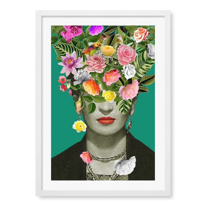 Floral Frida Wall Art Print A2 (42 x 59.4cm) / Matte White Frame / White Border from our Australian Made Wall Art collection by Profile Australia
