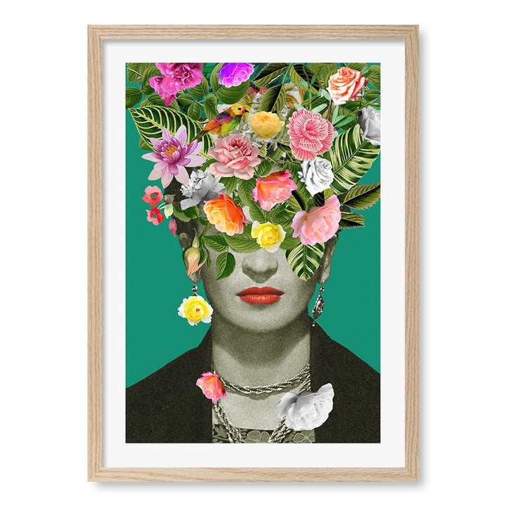 Floral Frida Wall Art Print A2 (42 x 59.4cm) / Natural Oak Frame / White Border from our Australian Made Wall Art collection by Profile Australia