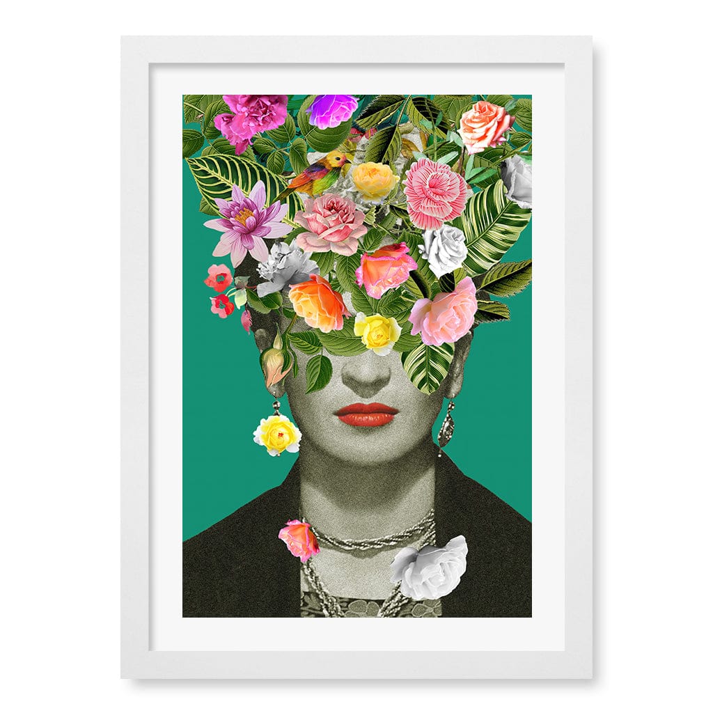 Floral Frida Wall Art Print A3 (29.7 x 42cm) / Matte White Frame / White Border from our Australian Made Wall Art collection by Profile Australia