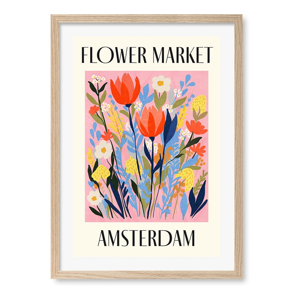 Flower Market Amsterdam Modern Wall Art Print A4 (21 x 29.7cm) / Natural Oak Frame / White Border from our Australian Made Framed Wall Art, Prints & Posters collection by Profile Products (Australia) Pty Ltd