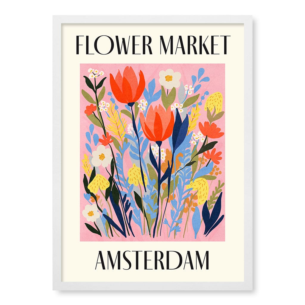 Flower Market Amsterdam Wall Art Print A2 (42 x 59.4cm) / Matte White Frame / No Border from our Australian Made Wall Art collection by Profile Australia