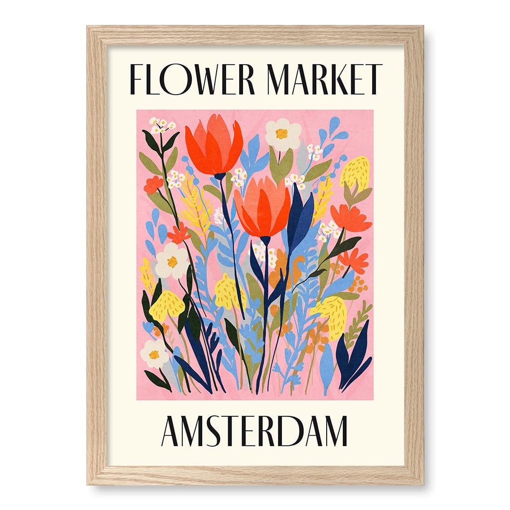 Flower Market Amsterdam Wall Art Print A3 (29.7 x 42cm) / Natural Oak Frame / No Border from our Australian Made Wall Art collection by Profile Australia