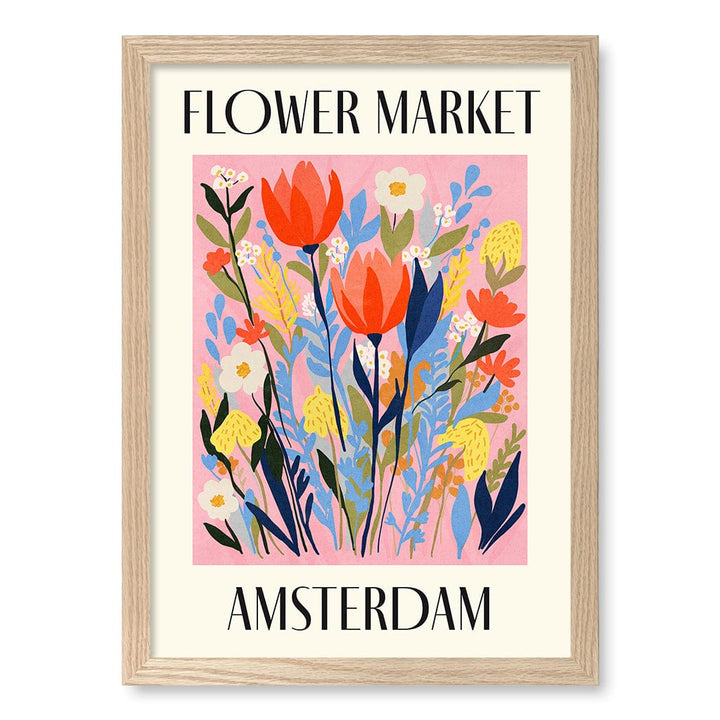 Flower Market Amsterdam Wall Art Print A3 (29.7 x 42cm) / Natural Oak Frame / No Border from our Australian Made Wall Art collection by Profile Australia