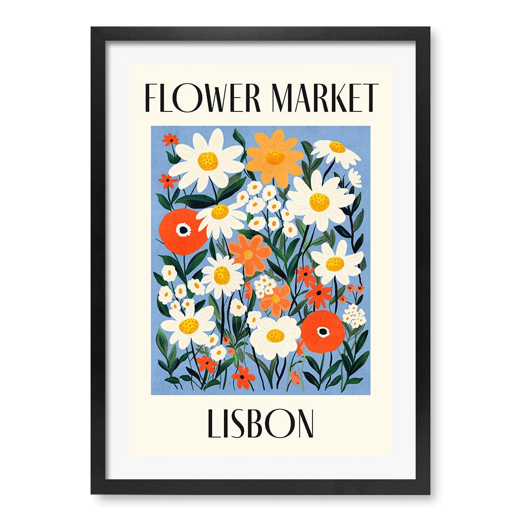 Flower Market Lisbon Modern Wall Art Print A4 (21 x 29.7cm) / Matte Black Frame / White Border from our Australian Made Framed Wall Art, Prints & Posters collection by Profile Products (Australia) Pty Ltd