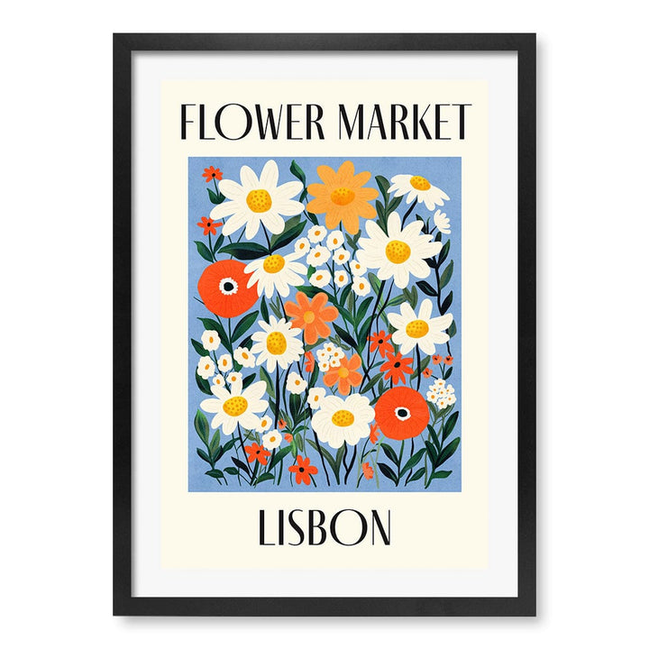 Flower Market Lisbon Modern Wall Art Print A4 (21 x 29.7cm) / Matte Black Frame / White Border from our Australian Made Framed Wall Art, Prints & Posters collection by Profile Products (Australia) Pty Ltd