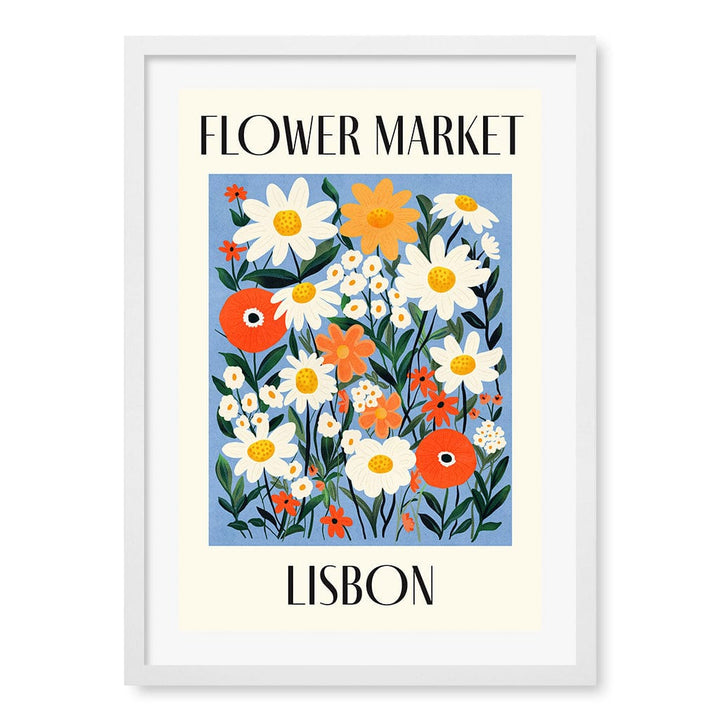 Flower Market Lisbon Modern Wall Art Print A4 (21 x 29.7cm) / Matte White Frame / White Border from our Australian Made Framed Wall Art, Prints & Posters collection by Profile Products (Australia) Pty Ltd