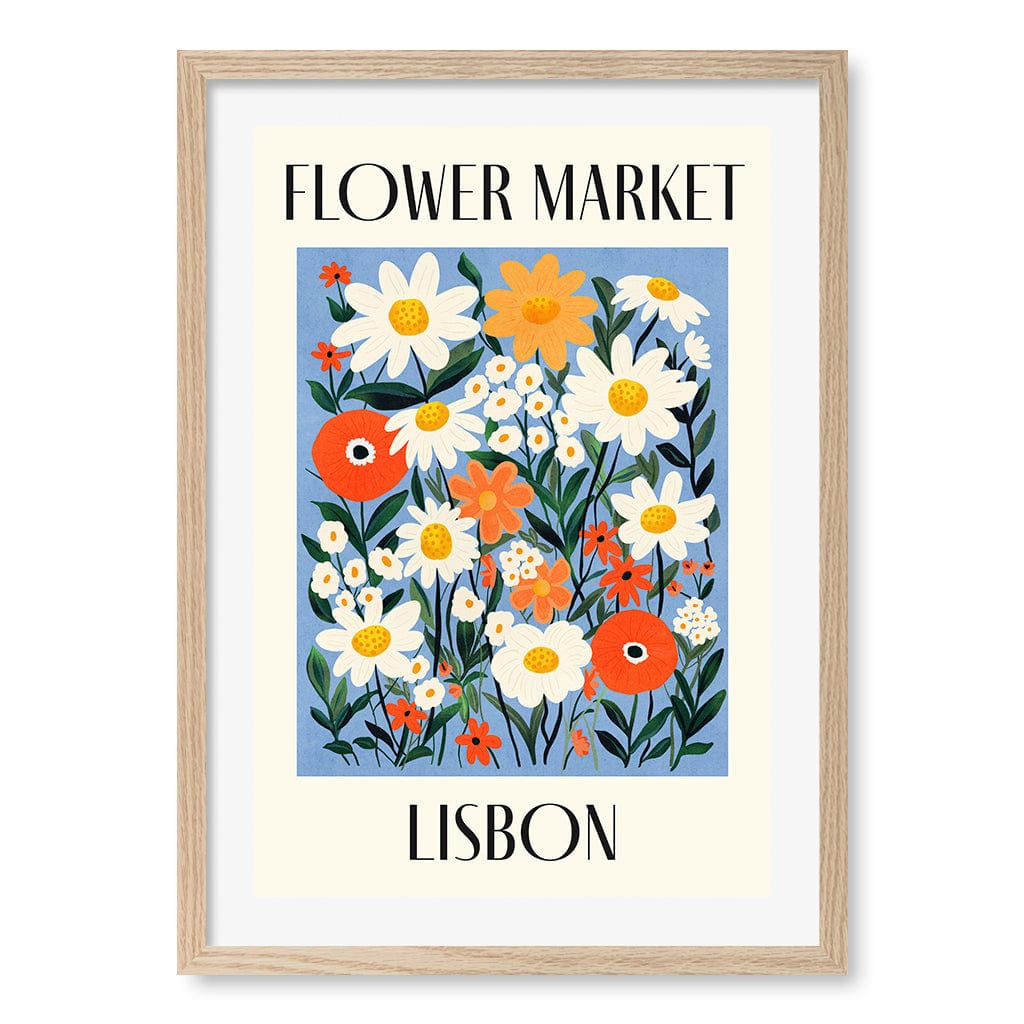 Flower Market Lisbon Modern Wall Art Print A4 (21 x 29.7cm) / Natural Oak Frame / White Border from our Australian Made Framed Wall Art, Prints & Posters collection by Profile Products (Australia) Pty Ltd