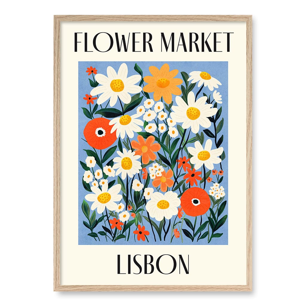 Flower Market Lisbon Wall Art Print A1 (59.4 x 84.1cm) / Natural Oak Frame / No Border from our Australian Made Wall Art collection by Profile Australia