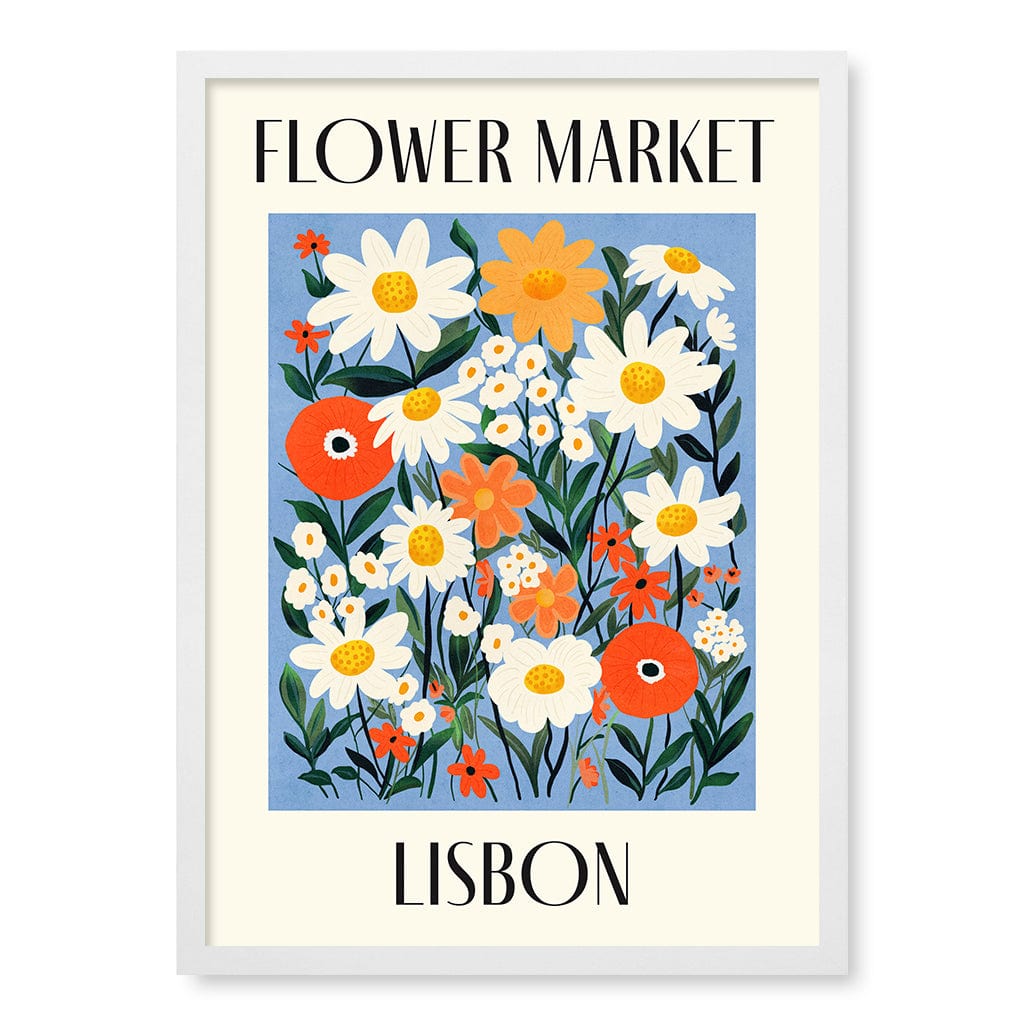 Flower Market Lisbon Wall Art Print A2 (42 x 59.4cm) / Matte White Frame / No Border from our Australian Made Wall Art collection by Profile Australia