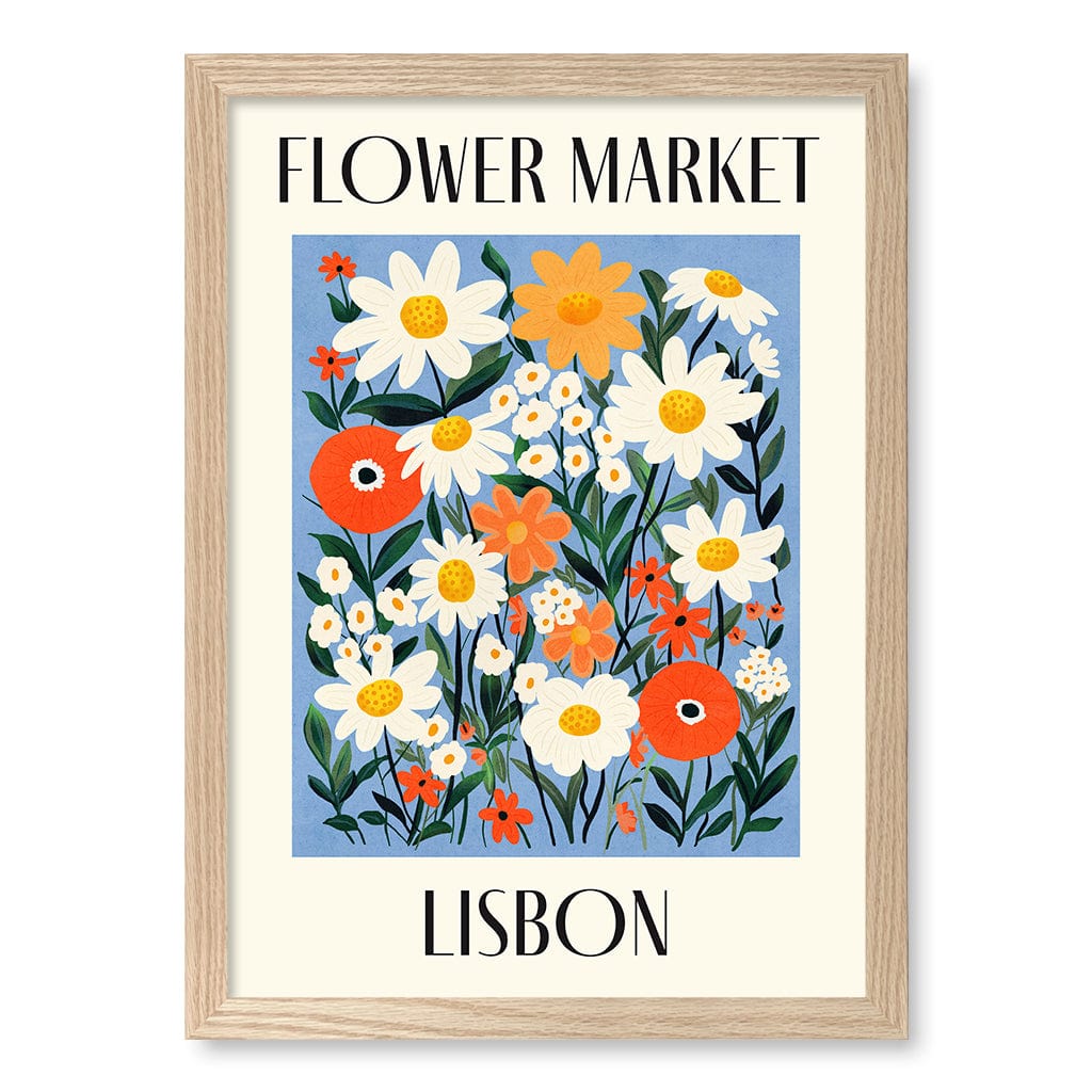 Flower Market Lisbon Wall Art Print A3 (29.7 x 42cm) / Natural Oak Frame / No Border from our Australian Made Wall Art collection by Profile Australia