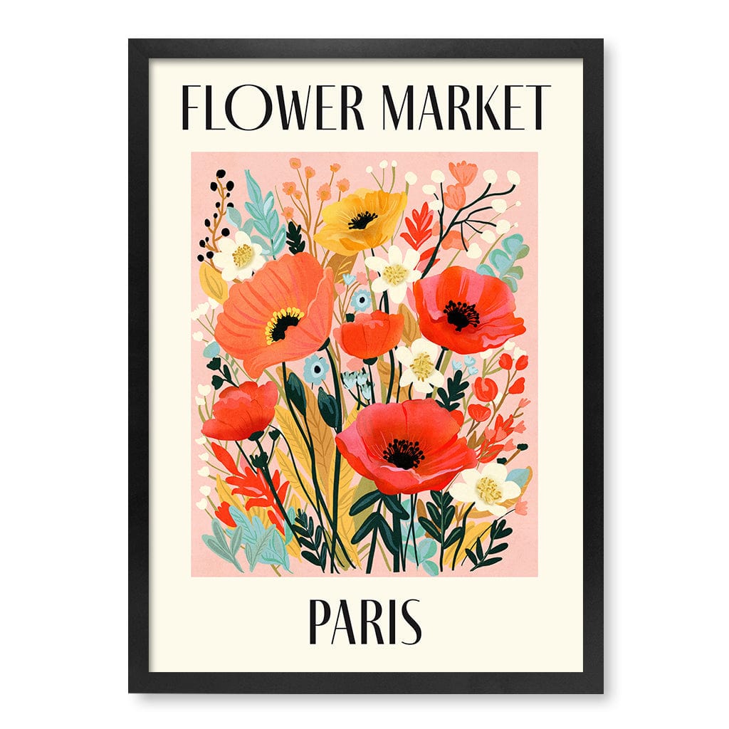 Flower Market Paris Modern Wall Art Print A4 (21 x 29.7cm) / Matte Black Frame / No Border from our Australian Made Framed Wall Art, Prints & Posters collection by Profile Products (Australia) Pty Ltd