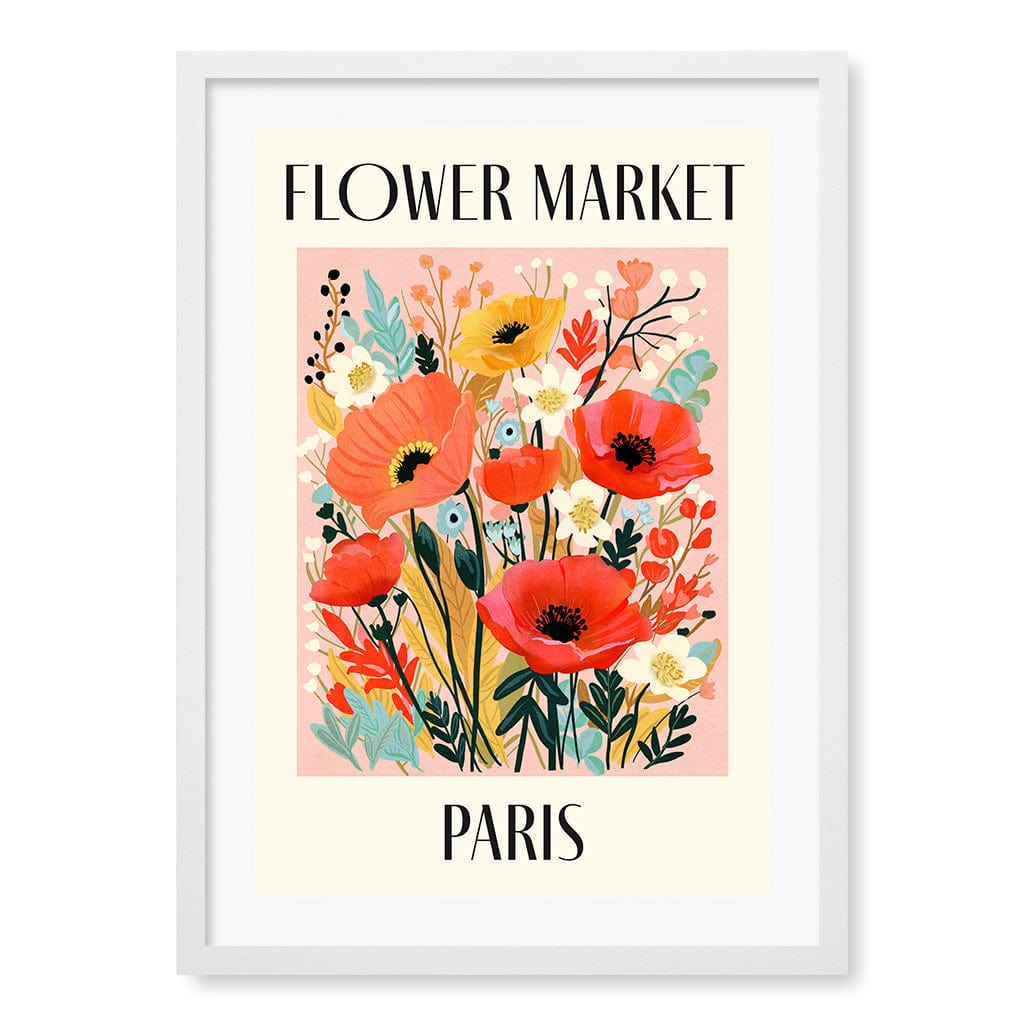 Flower Market Paris Modern Wall Art Print A4 (21 x 29.7cm) / Matte White Frame / White Border from our Australian Made Framed Wall Art, Prints & Posters collection by Profile Products (Australia) Pty Ltd