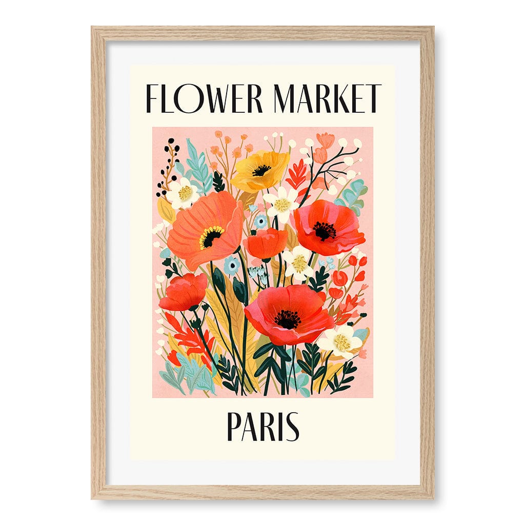 Flower Market Paris Modern Wall Art Print A4 (21 x 29.7cm) / Natural Oak Frame / White Border from our Australian Made Framed Wall Art, Prints & Posters collection by Profile Products (Australia) Pty Ltd